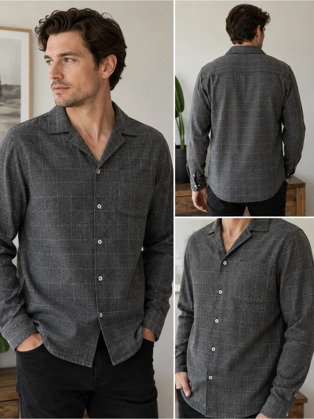 7Diamonds Gray Windowpane Button Up Shirt Men’s Medium Soft Casual Flannel